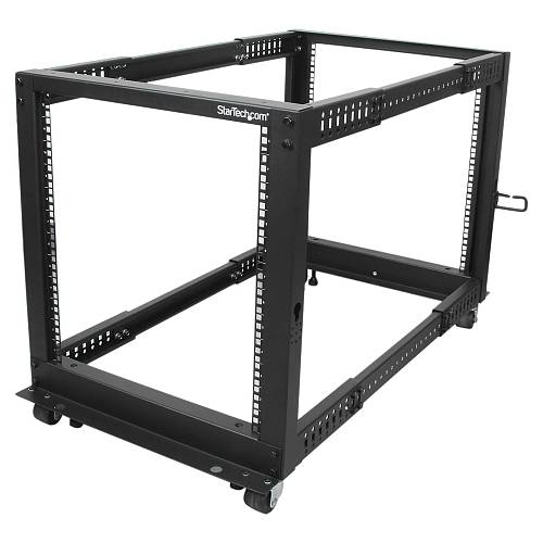 StarTech 12U Adjustable Depth Open Frame 4 Post Server Rack w/ Casters / Levelers and Cable Management Hooks