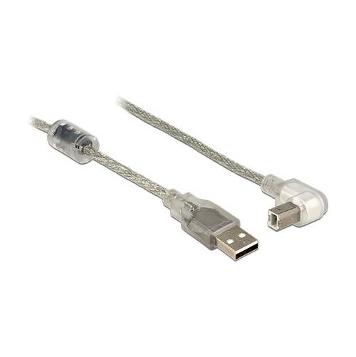 DELOCK Kabel USB 2.0 A Stecker > USB 2.0 B Stecker 90G gewinkelt unten 2.0 m transparent