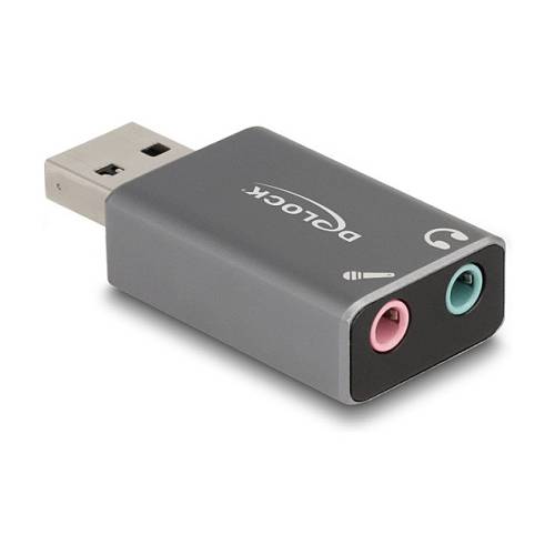 DELOCK Externe USB Soundkarte mit USB-A Stecker auf 2 x 3.5mm Klinkenbuchse Plug & Play Audio Adapter