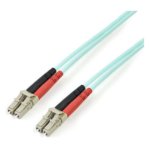 StarTech Aqua OM4 Duplex Multimode Fiber 3m / 9 ft 100 Gb 50/125 OM4 Fiber LC to LC Fiber Patch Cable