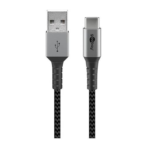 Goobay USB-C auf USB-A mit Metallsteckern. grau. 2m