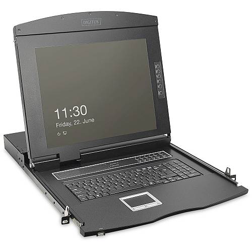 DIGITUS Modulare HD LCD KVM Konsole mit 19 TFT. 1-Port VGA KVM Anschluss. Touchpad. US Tastaturlayout