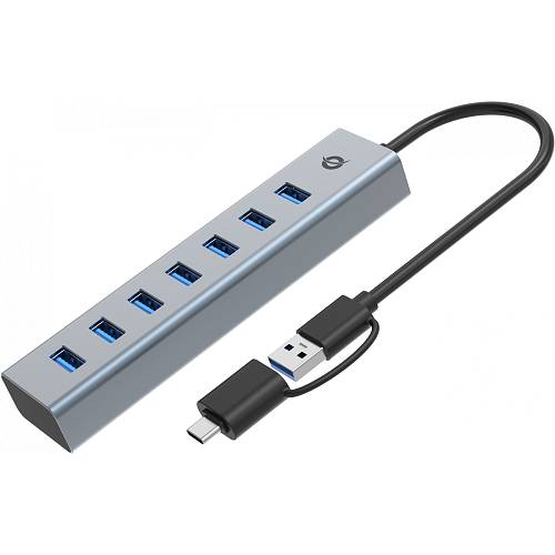 CONCEPTRONIC 7-Port Hub USB-A3.0/-C Adap.->7xA3.0 o.Netz. gr
