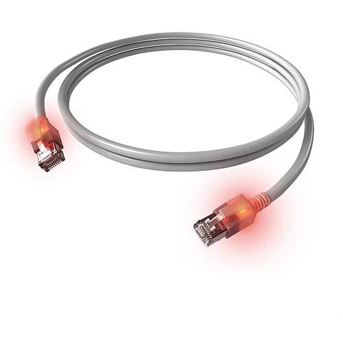 EASYLAN DualBoot LED Patchkabel RJ45 S/FTP Kat.6A Class EA mit saCon Stecker LSOH grau 1.5m