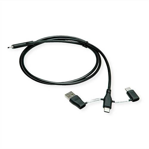 ROLINE USB 2.0 Kabel Typ C ST/ST mit Datenblockier-Adaptern Typ A+C 1m
