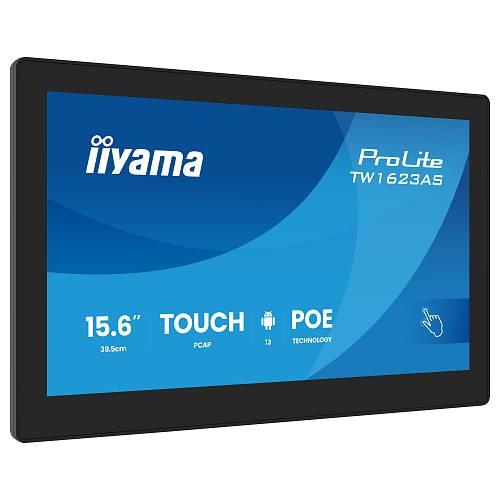 39.5cm/15.6 (1920x1080) iiyama ProLite TW1623AS-B3P 16:9 IPS 30ms 60Hz HDMI USB LAN PoE VESA Speaker Black