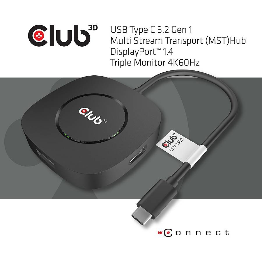 Club3D MST-Hub USB 3.2 Typ C > 3x DisplayPort 1.4 St/Bu retail