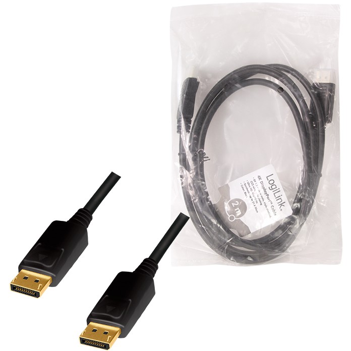 LogiLink DisplayPort 1.2 (ST-ST) 2m Anschlusskabel 4K 60Hz black