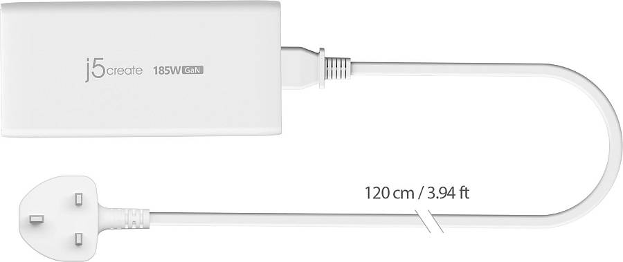 j5create 185W Laptop GaN Charger PD3.1 2xUSB-C/1xUSB-A (UK Plug) JUP37185W