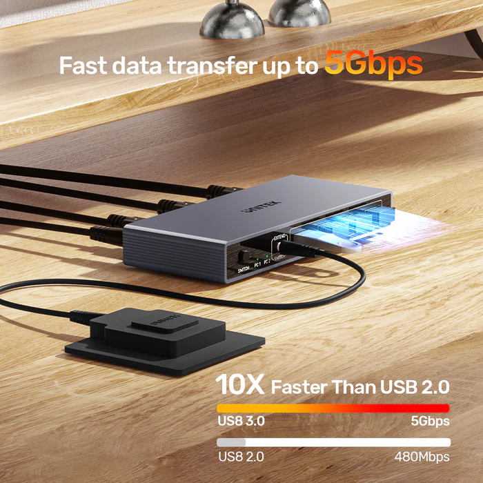 Unitek KVM DisplayPort Switch 2-1 8K60Hz with 4-Port USB 3.0 V1310A