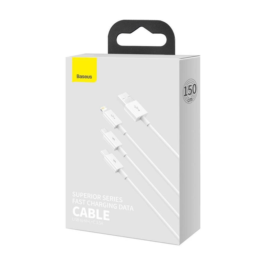 Baseus Cable Superior Series 3-in-1 1.5m White