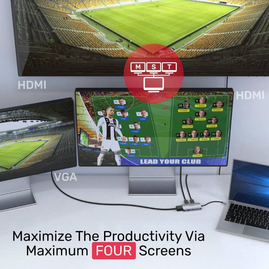 Unitek D1051A USB3.1 TypeC Hub 2xHDMI/VGA/PD100W up to 3 monitors