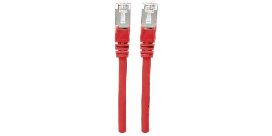 Intellinet Network Patch Cable, Cat7 Cable/Cat6A Plugs, 0.25m, Red, Copper, S/FTP, LSOH , LSZH, PVC, RJ45, Gold Plated Contacts, Snagless, Booted, Polybag , Patch cable , RJ-45 (M) to RJ-45 (M) , 25 cm , SFTP , CAT 7 (cable) , CAT 6a (connectors