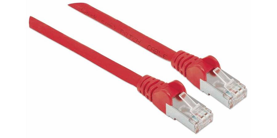 Intellinet Network Patch Cable, Cat7 Cable/Cat6A Plugs, 0.25m, Red, Copper, S/FTP, LSOH , LSZH, PVC, RJ45, Gold Plated Contacts, Snagless, Booted, Polybag , Patch cable , RJ-45 (M) to RJ-45 (M) , 25 cm , SFTP , CAT 7 (cable) , CAT 6a (connectors