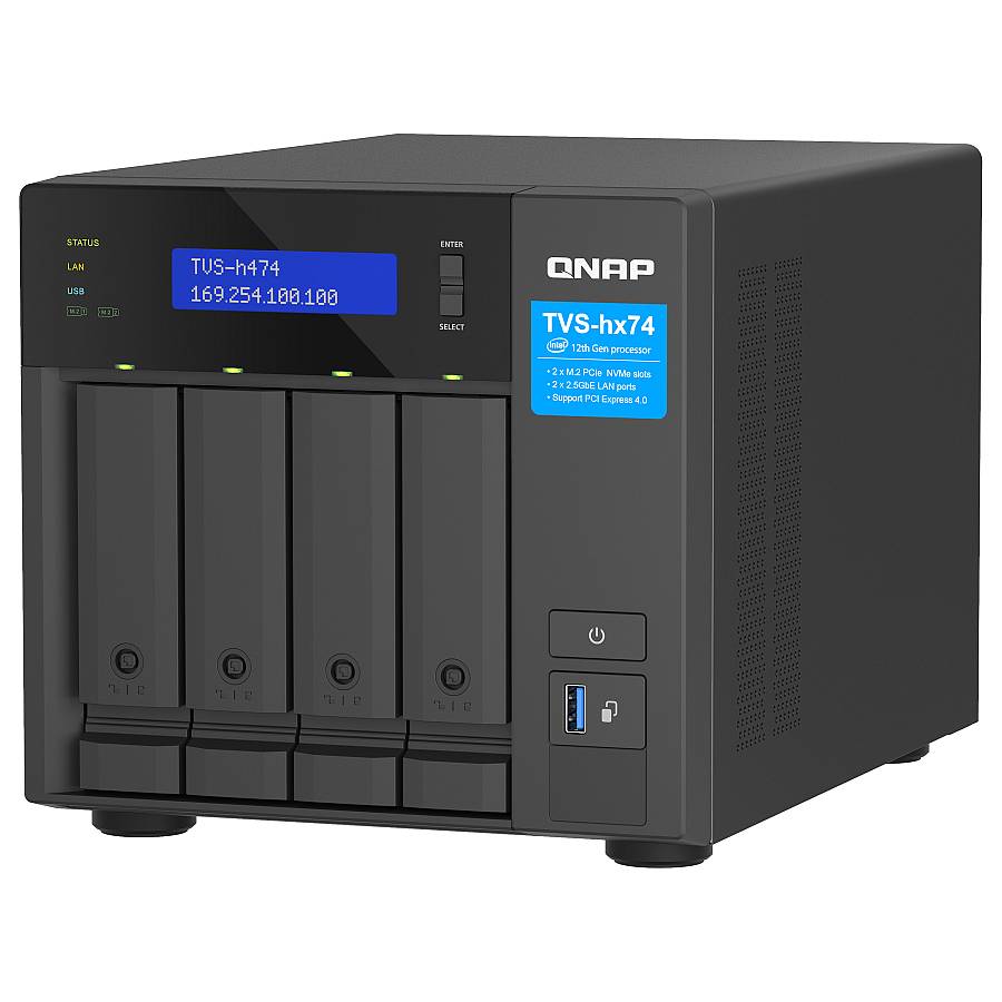 QNAP TVS-H474-PT-8G 4-bay QuTS hero NAS Intel Pentium Gold G7400 up to 3.7GHz 8GB SO-DIMM