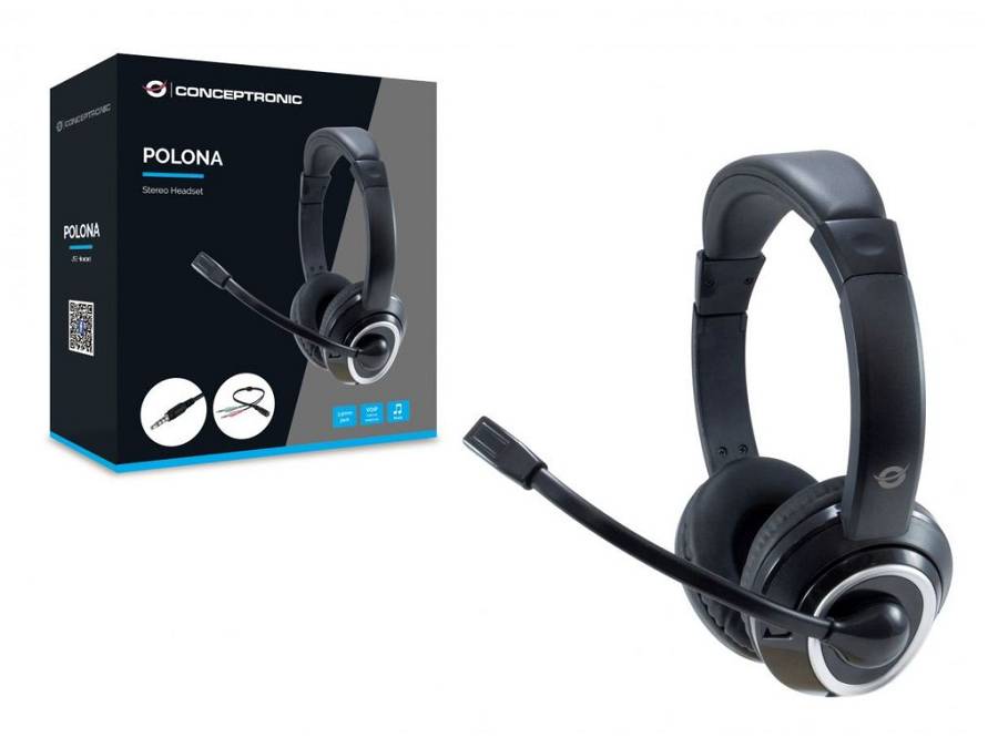 CONCEPTRONIC Headset Stereo AUX/Mikro/Bedien./Split.2.00m sw