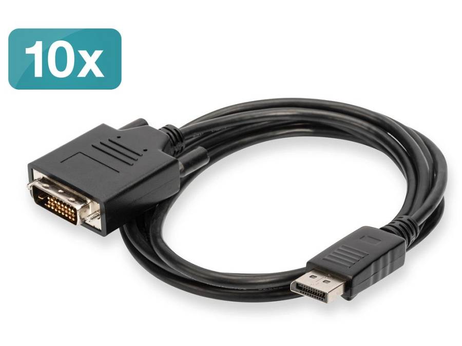 DIGITUS DisplayPort - DVI  Adapterkabel, 10er Pack, 2m, sw