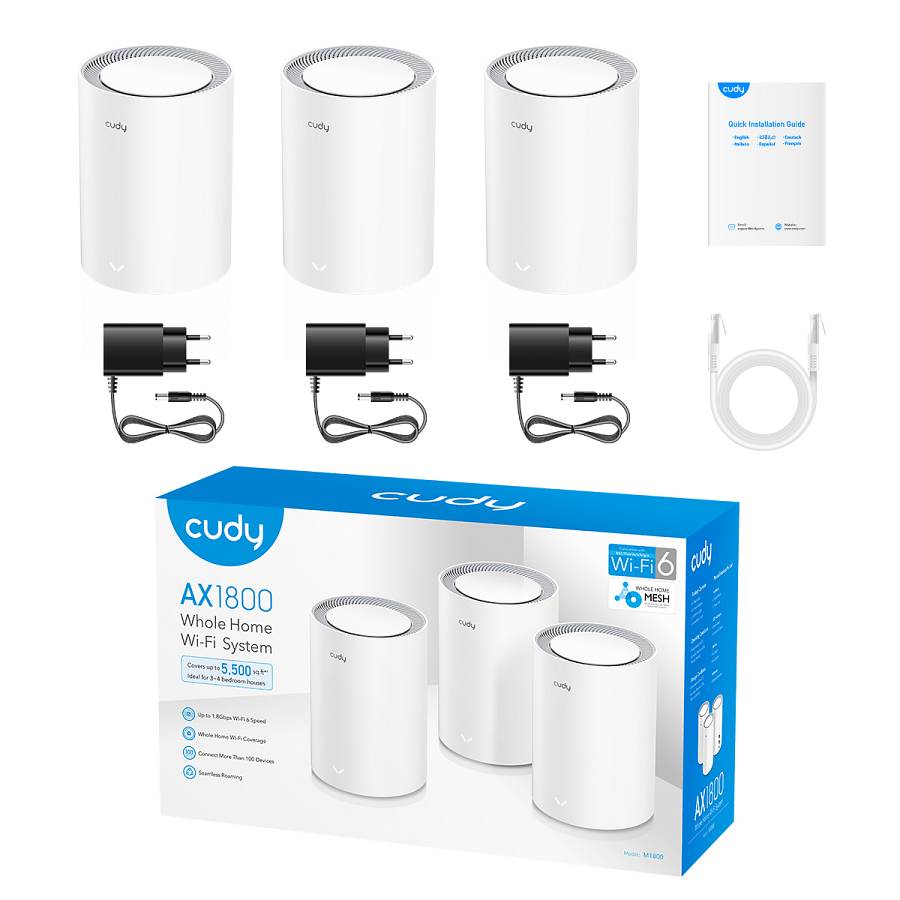 Cudy Whole Home Mesh AX1800 Dual Band Gigabit Wi-Fi 6 3-Pack M1800