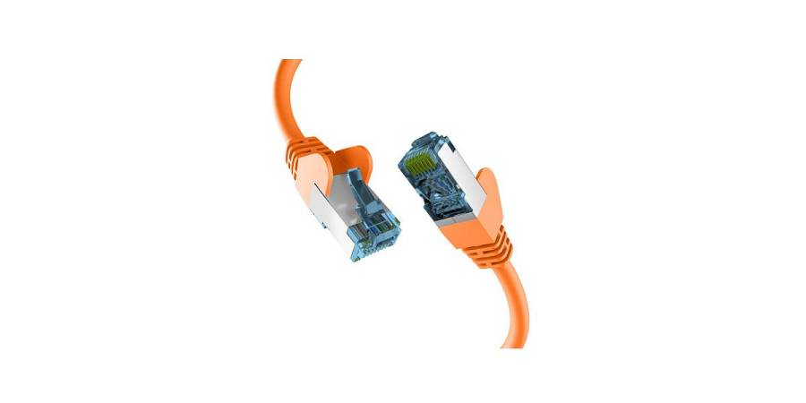 EFB-Elektronik , Patch cable , RJ-45 (M) to RJ-45 (M) , 2 m , 6 mm , S/FTP, PiMF , CAT 7 (cable) , CAT 6a (connectors) , booted, halogen-free, molded, stranded, anti-kink sleeve, 10 Gigabit ethernet, pin assignment: 1:1 , orange