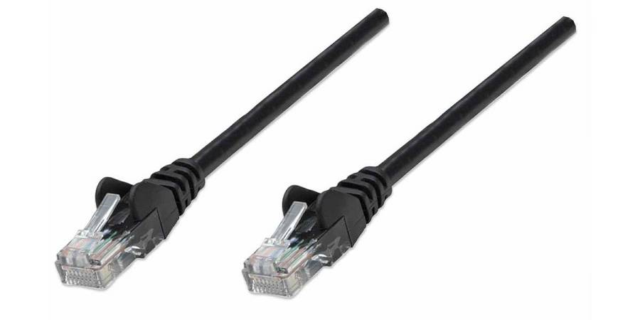 Intellinet Network Patch Cable, Cat5e, 10m, Black, CCA, U/UTP, PVC, RJ45, Gold Plated Contacts, Snagless, Booted, Lifetime Warranty, Polybag - Patch cable - RJ-45 (M) to RJ-45 (M) - 10 m - UTP - CAT 5e - booted, snagless - black