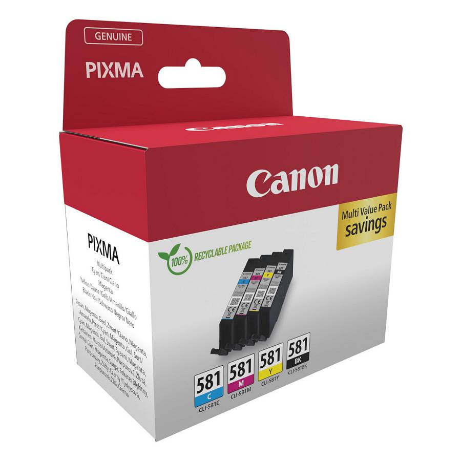 Canon CLI-581 BK/C/M/Y Multi Pack , 4-pack , 5.6 ml , black, yellow, cyan, magenta , original , box , ink tank , for PIXMA TS6251, TS6350, TS6351, TS705, TS8252, TS8350, TS8351, TS8352, TS9550, TS9551