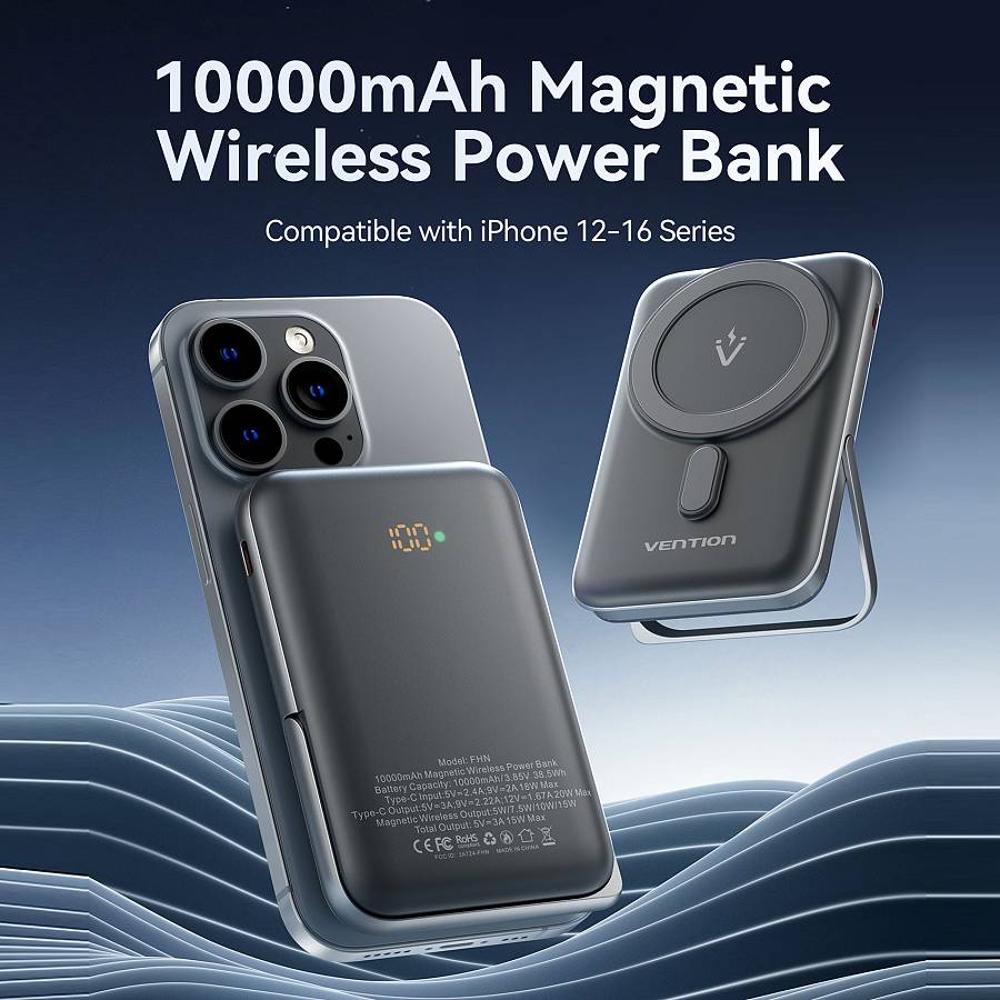 Vention Powerbank Wireless Magnetic 10000mAh 20W with Stand Black FHNB0