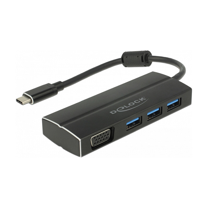 DELOCK USB 3.1 Gen 1 Adapter USB Type-C zu 3 x USB 3.0 Typ-A Hub + 1 x VGA DP Alt Mode