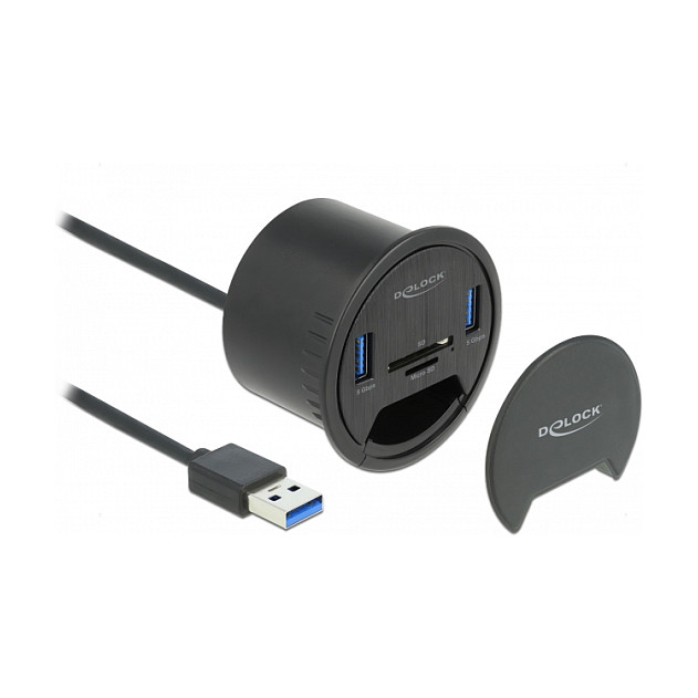 DELOCK 2 Port Tisch-Hub 2x SuperSpeed USB Typ-A und Card Reader fur SD und Micro