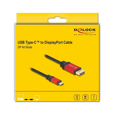 DELOCK ?USB Type-C zu DisplayPort Kabel DP Alt Mode 8K 30 Hz mit HDR Funktion 3m rot