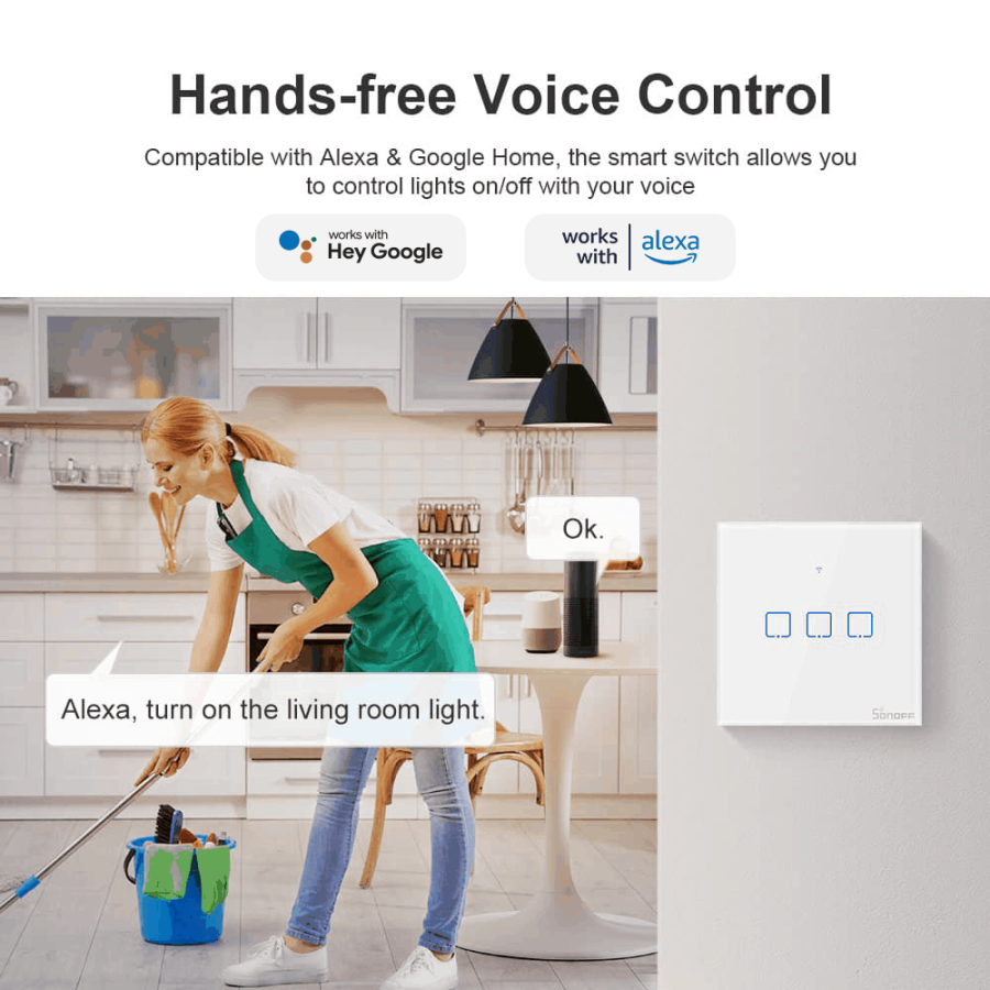 Sonoff T2EU3C-TX WiFi Smart Wall Touch Switch 3-Button White