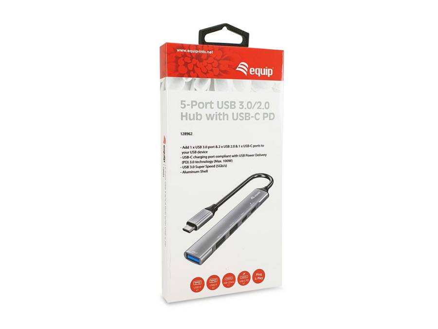 Equip Dock  5-1 USB-C->USB-C,USB-A 3.0,2xUSB-A 2.0,+   0.15m