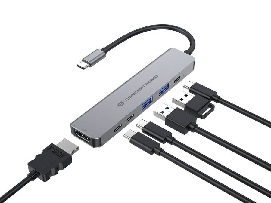 CONCEPTRONIC  6-1 Dock USB-C->HDMI/2xUSB-A/2xUSB-C/+ 25cm gr