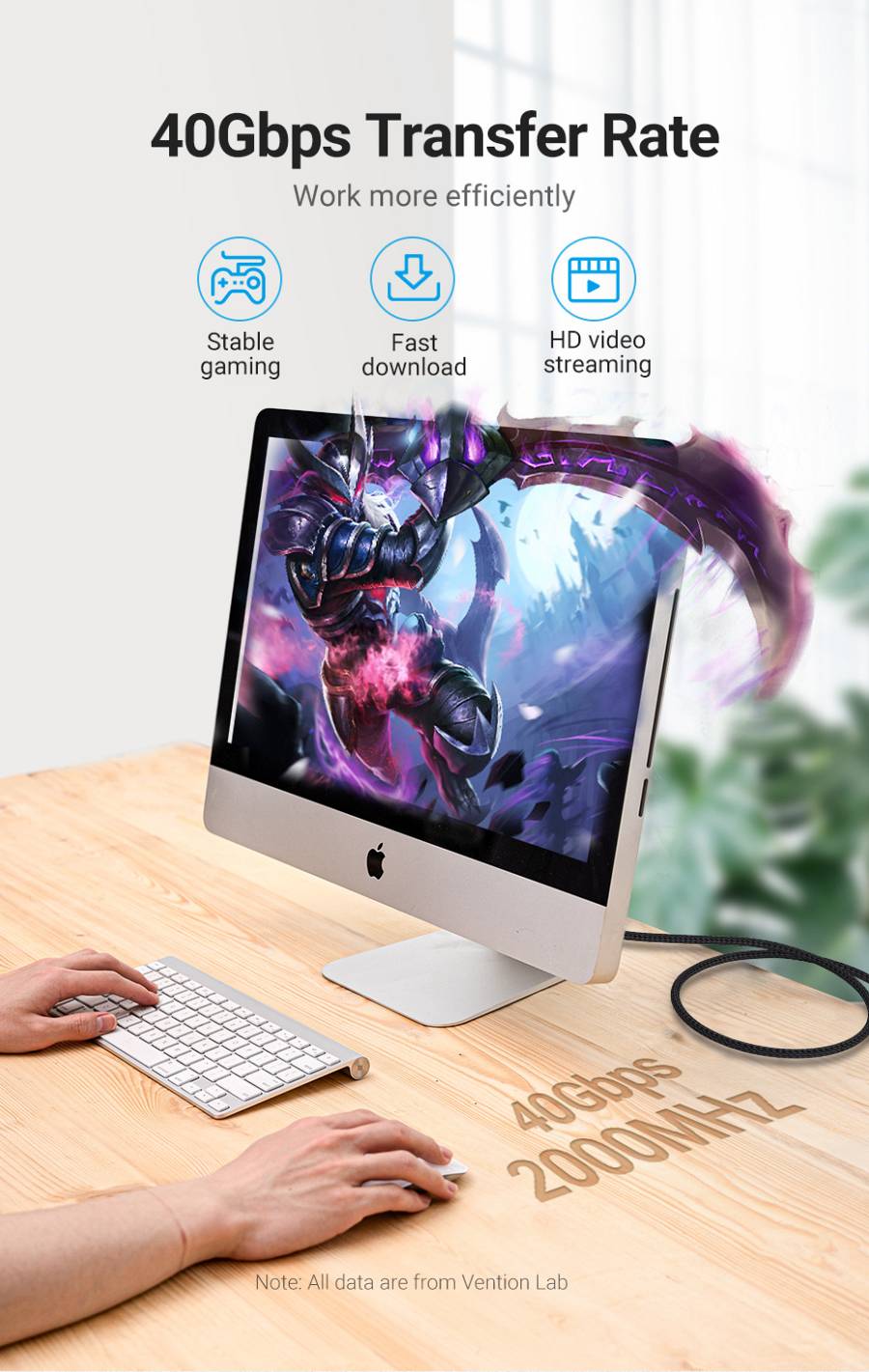 Vention NETWORK Cable CAT8 SFTP Braided 2.0m Black IKGBH