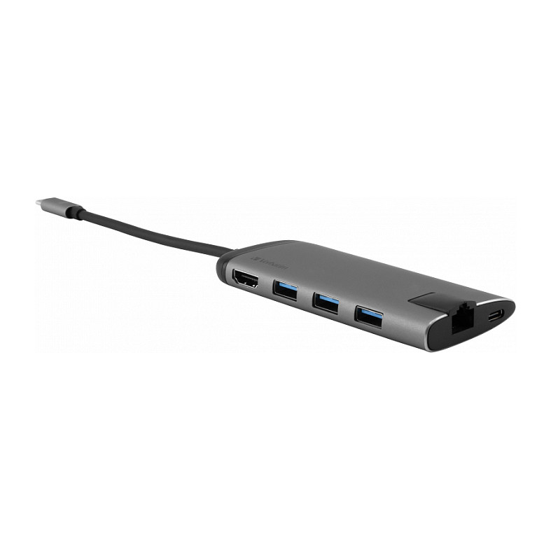 USB-C HUB 7Port > 3xUSB3.0/USB-C/HDMI/Ethernet/SDmicroSD passiv Verbatim Black Grey