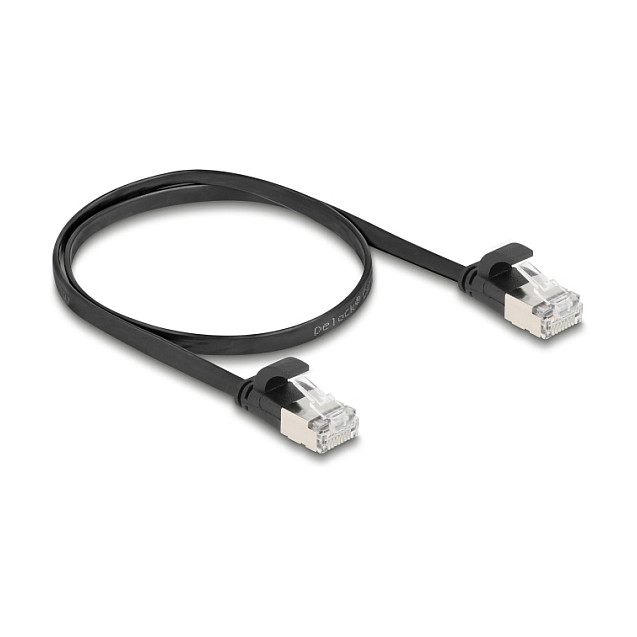 Delock RJ45 Flachband Patchkabel Stecker zu Stecker Cat.6A U/FTP 0.5 m schwarz