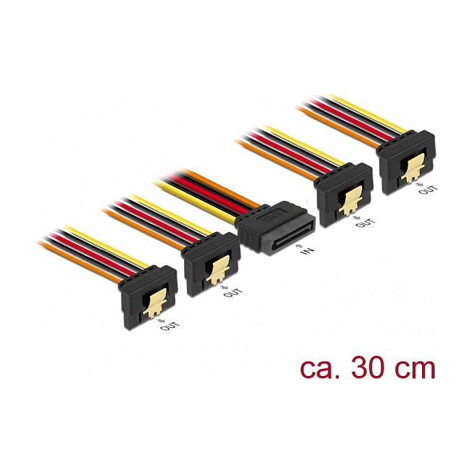 Kabel SATA 15 Pin Strom Stecker mit Einrastfunktion > SATA 15 Pin Strom Buchse 4 x unten 30 cm