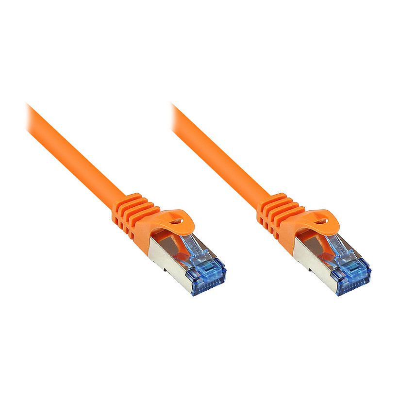 GoodConnections Patchkabel mit Rastnasenschutz. Cat. 6A. S/FTP. PiMF. halogenfrei. 500MHz. orange. 0.25m.