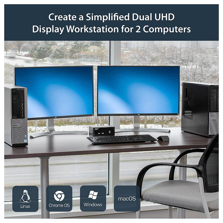 STARTECH.COM DisplayPort KVM Switch - 2 Port - Dual-Display - 4k 60hz - USB Hub - Audio and Microphone