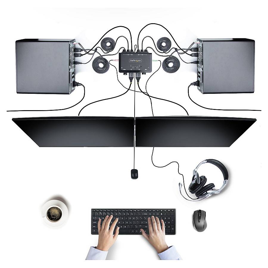 STARTECH.COM 2-Port Dual Monitor KVM Switch DisplayPort 4K 60Hz KVM mit 1.5m Integrierten Kabeln USB-A/DisplayPort/Audio DP KVM Swit