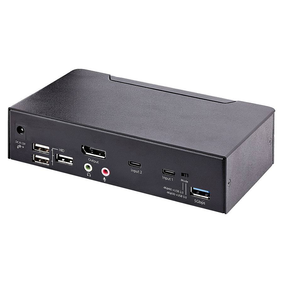 STARTECH.COM 2 Port USB C KVM Switch KVM Umschalter mit 4K 60Hz DisplayPort Thunderbolt 3/4 und USB C DP Alt Mode Audio USB A Hub