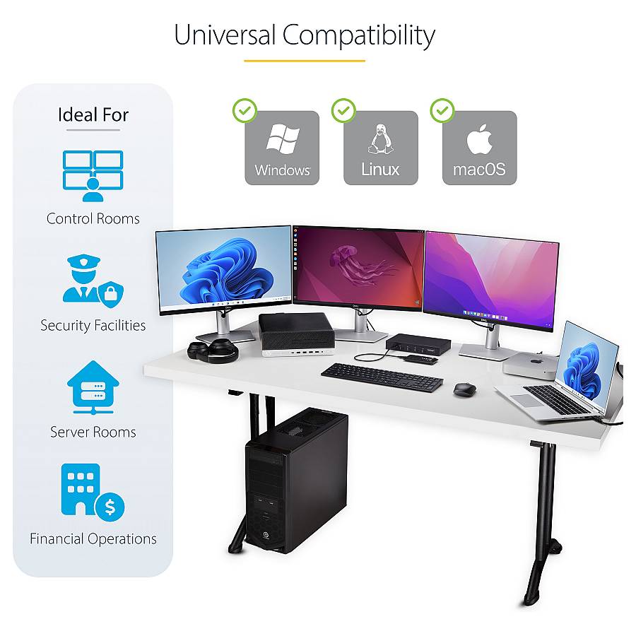 STARTECH.COM 4-Port KM Switch mit Maus-Roaming USB 3.0 Umschalter Tastatur und Maus Switch 3.5mm/USB Audio TAA Konform