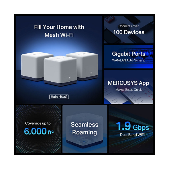 Mercusys WL-Router Halo H50G Home Mesh WiFi System 3-Pack