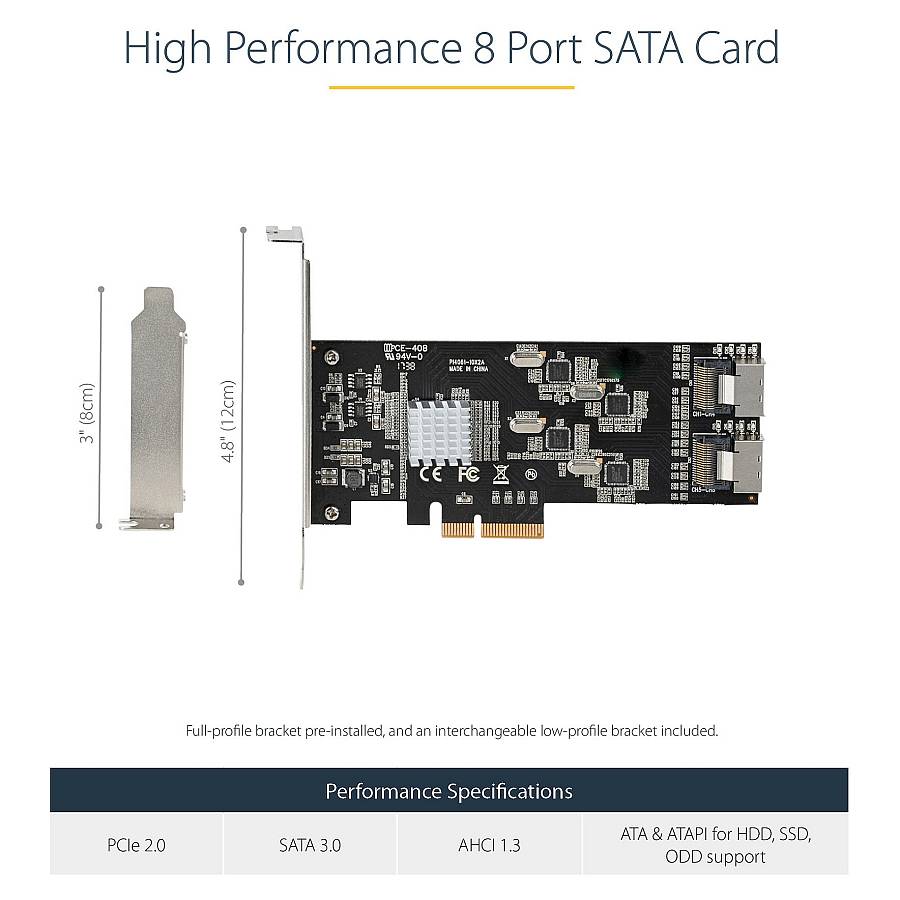 STARTECH.COM SATA PCIe Controller 8 Port - 6Gbit/s SATA PCIe Schnittstellenkarte - PCIe x4 Gen2 zu SATA III - SATA HDD/SSD