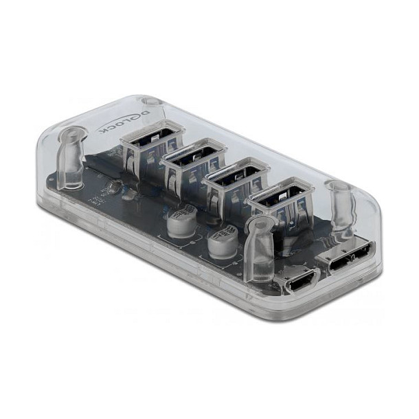 DELOCK Externer USB 3.0 Hub mit 4 Ports transparent