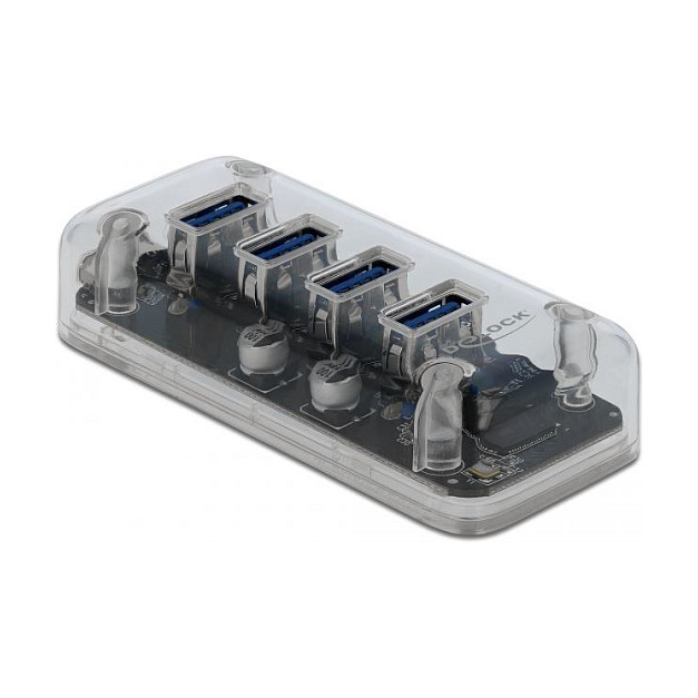 DELOCK Externer USB 3.0 Hub mit 4 Ports transparent