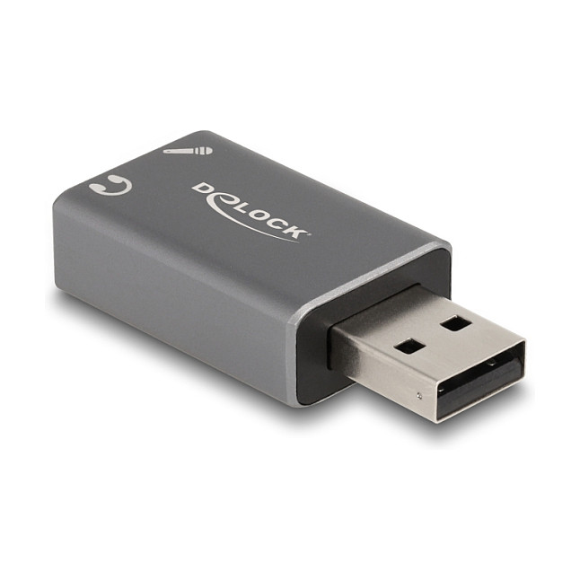 DELOCK Externe USB Soundkarte mit USB-A Stecker auf 2 x 3.5mm Klinkenbuchse Plug & Play Audio Adapter