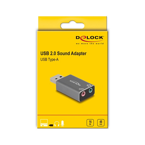 DELOCK Externe USB Soundkarte mit USB-A Stecker auf 2 x 3.5mm Klinkenbuchse Plug & Play Audio Adapter