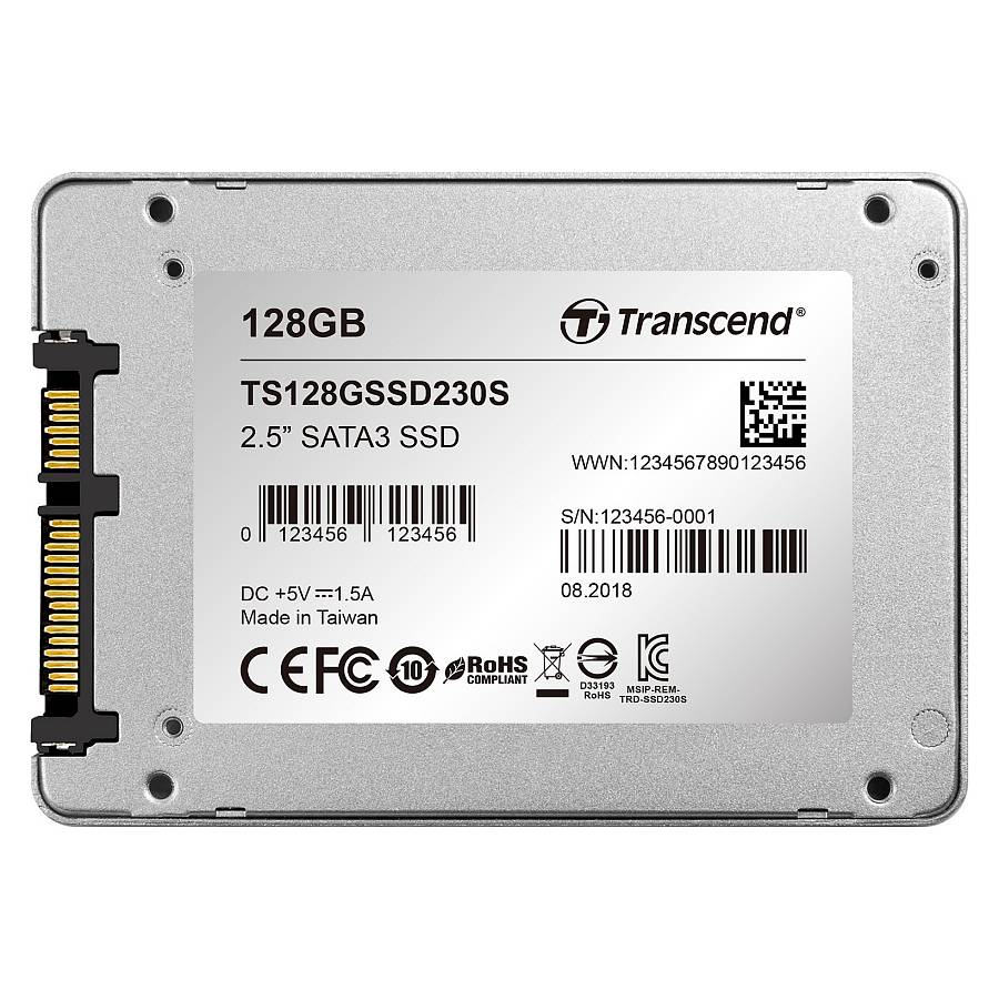 TRANSCEND SSD230S 128GB SSD 3D 6.4cm 2.5 inch SATA III 6Gb/s TLC aluminium case ohne Rahmen