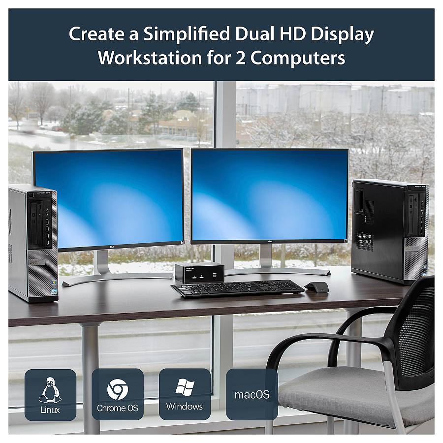 StarTech.com 2 Port Dual DisplayPort USB KVM Switch mit Audio - DisplayPort Desktop KVM Umschalter mit USB Hub - 4xUSB Buchse 2xDP Buchse - K