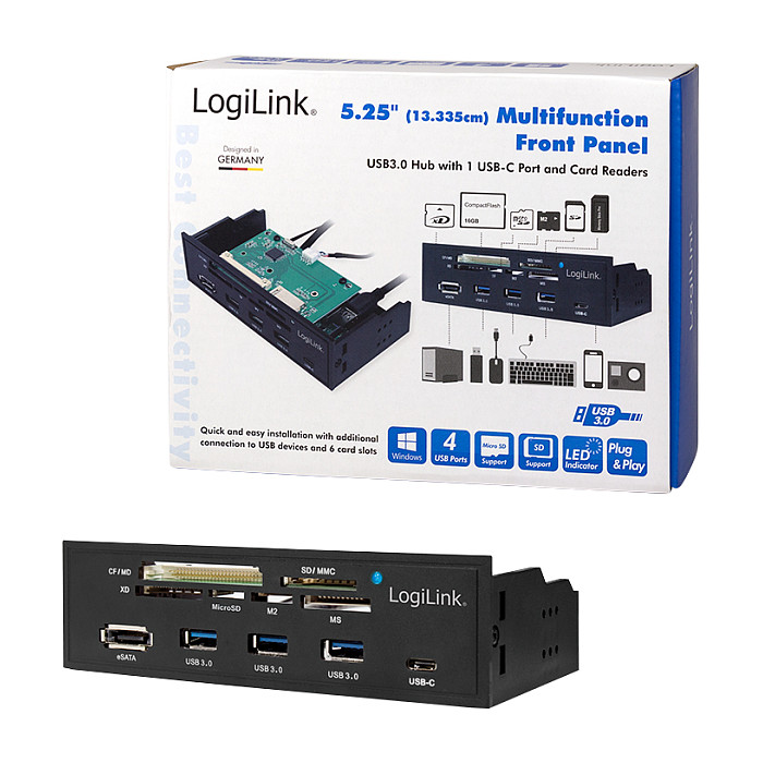 CardReader LogiLink 5.25 Multifunction Front Panel - Kartenleser - USB 3.0